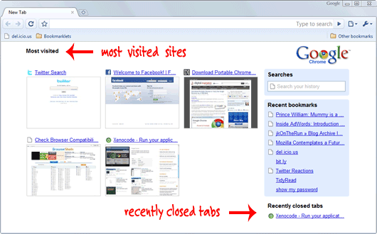 Google homepage remove most visited sites