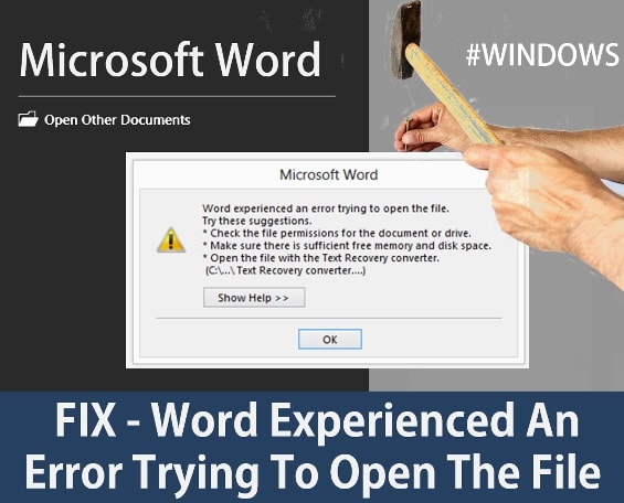 Word experienced an error trying to open the file 365